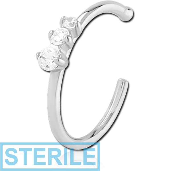 STERILE SURGICAL STEEL JEWELLED OPEN NOSE RING