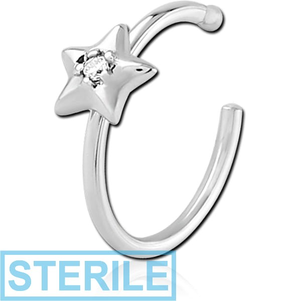 STERILE SURGICAL STEEL JEWELLED OPEN NOSE RING