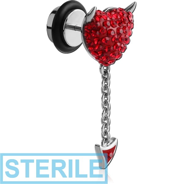 STERILE SURGICAL STEEL CRYSTALINE JEWELLED DEVIL HEART FAKE PLUG