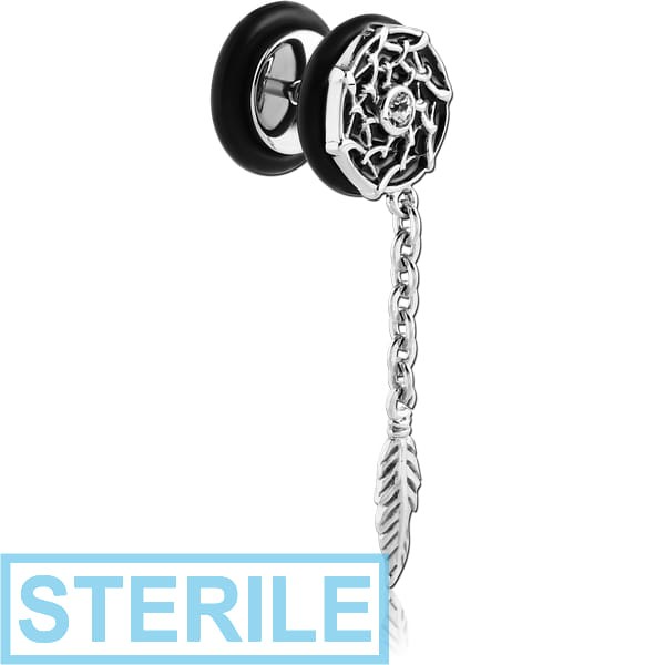 STERILE SURGICAL STEEL DREAMCATCHER FAKE PLUG WITH FEATHERS