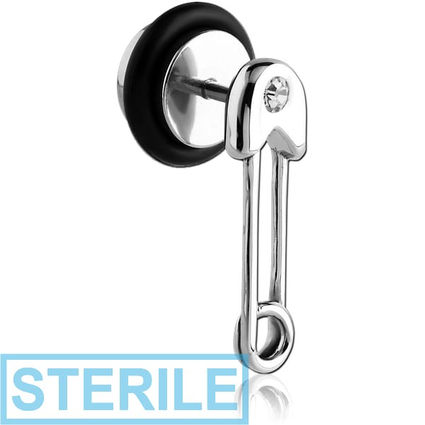 STERILE SURGICAL STEEL JEWELLED SAFETY PIN FAKE PLUG
