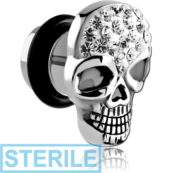 STERILE SURGICAL STEEL CRYSTALINE JEWELLED SKULL FAKE PLUG