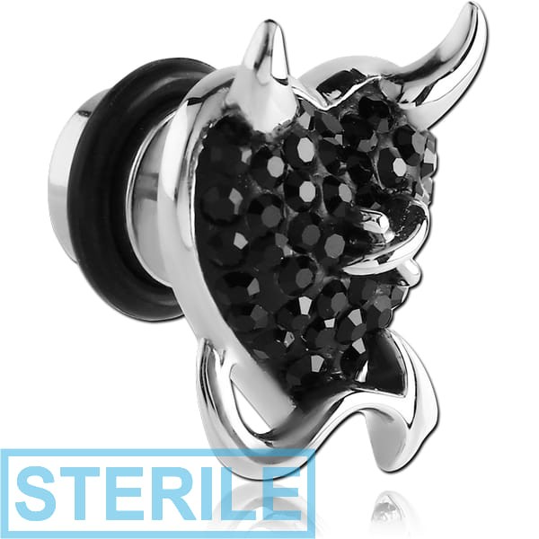 STERILE SURGICAL STEEL CRYSTALINE JEWELLED DEVIL HEART FAKE PLUG