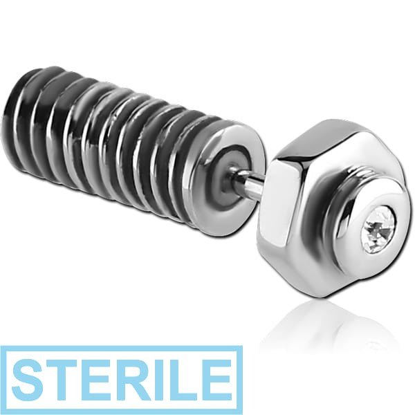 STERILE SURGICAL STEEL TWO SIDED JEWELLED FAKE PLUG - SCREW