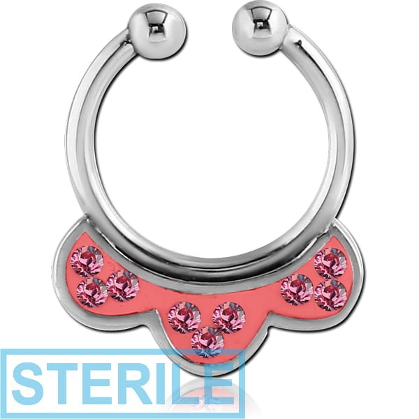 STERILE SURGICAL STEEL PREMIUM CRYSTALINE JEWELLED FAKE SEPTUM RING - THREE HALF CIRCLES