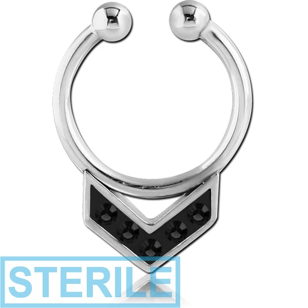 STERILE SURGICAL STEEL PREMIUM CRYSTALINE JEWELLED FAKE SEPTUM RING - V