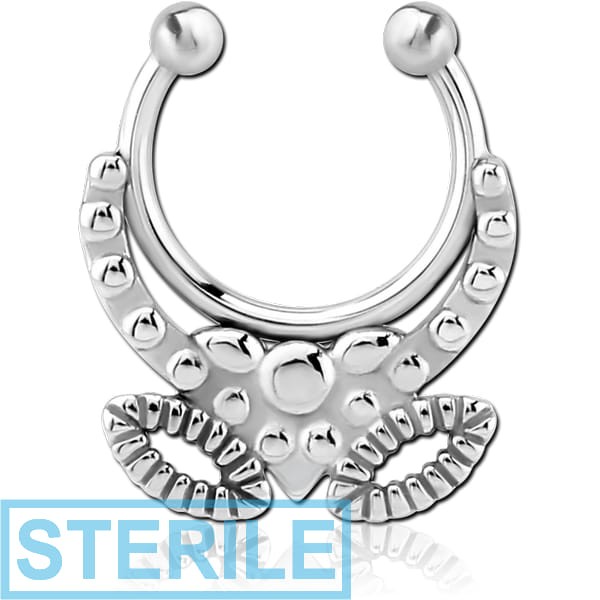 STERILE SURGICAL STEEL FAKE SEPTUM RING - V AND TWO EYES