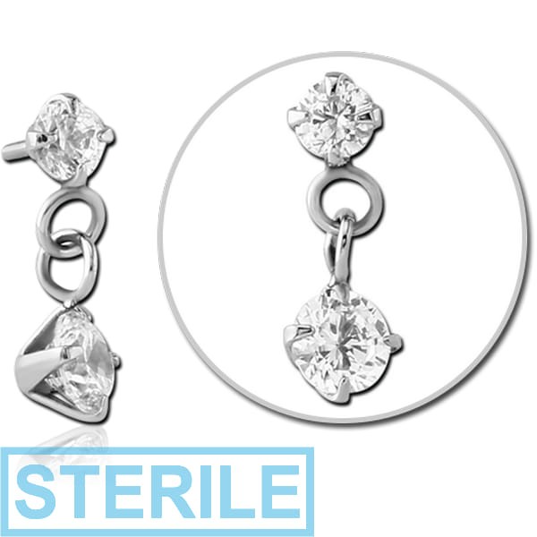 STERILE SURGICAL STEEL JEWELLED PUSH FIT ATTACHMENT FOR BIOFLEX INTERNAL LABRET WITH DANGLING PART - ROUND