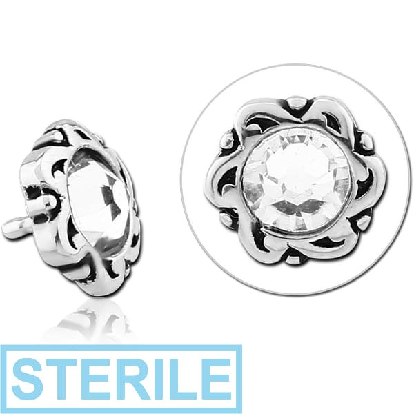 STERILE SURGICAL STEEL PREMIUM CRYSTAL JEWELLED PUSH FIT ATTACHMENT FOR BIOFLEX INTERNAL LABRET - FLOWER