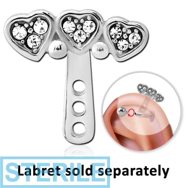 STERILE SURGICAL STEEL JEWELLED HELIX WRAP - THREE HEARTS