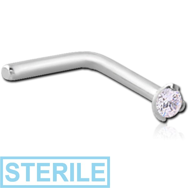 STERILE SURGICAL STEEL 90 DEGREE PRONG SET 1.5MM JEWELLED NOSE STUD