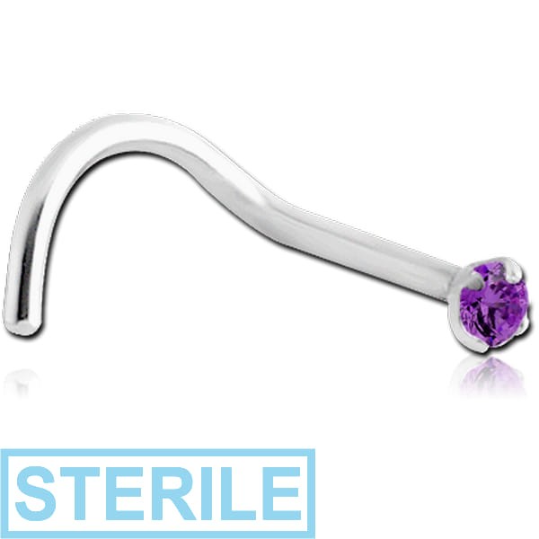 STERILE SURGICAL STEEL CURVED PRONG SET 1.5MM JEWELLED NOSE STUD