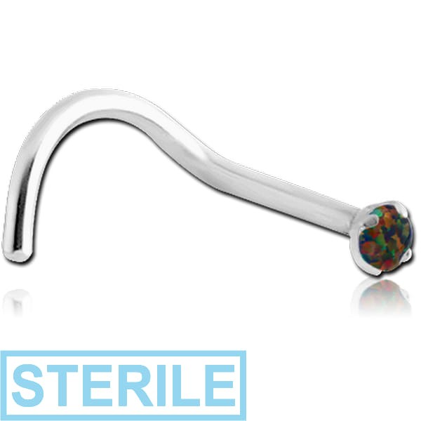STERILE SURGICAL STEEL CURVED PRONG SET 1.5MM JEWELLED NOSE STUD WITH SYNTHETIC OPAL