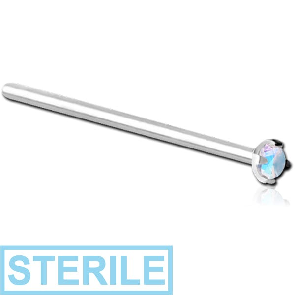 STERILE SURGICAL STEEL STRAIGHT PRONG SET 1.5MM JEWELLED NOSE STUD
