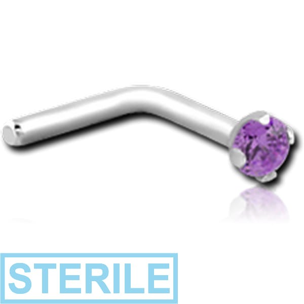 STERILE SURGICAL STEEL 90 DEGREE PRONG SET 2 MM JEWELLED NOSE STUD
