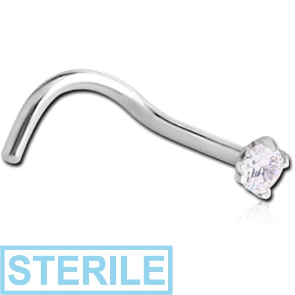 STERILE SURGICAL STEEL CURVED PRONG SET 2MM JEWELLED NOSE STUD