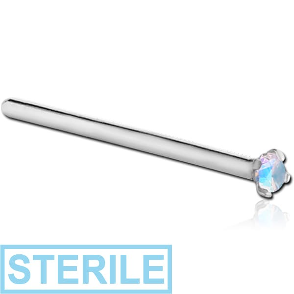 STERILE SURGICAL STEEL STRAIGHT PRONG SET 2 MM JEWELLED NOSE STUD