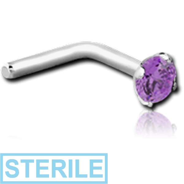 STERILE SURGICAL STEEL 90 DEGREE PRONG SET 2.5MM JEWELLED NOSE STUD