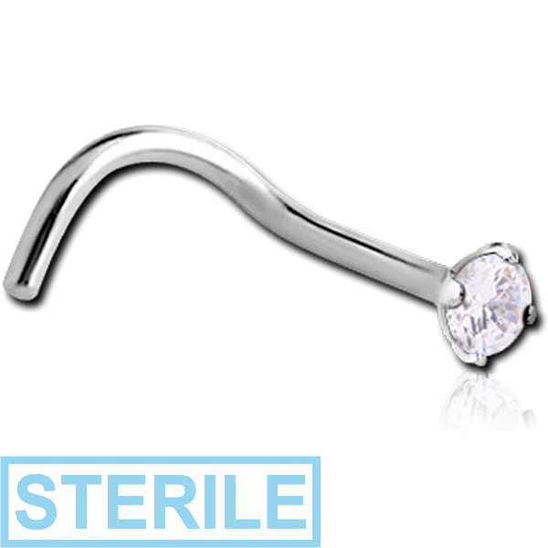 STERILE SURGICAL STEEL CURVED PRONG SET 2.5MM JEWELLED NOSE STUD