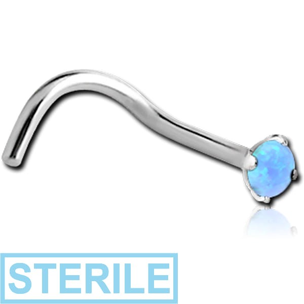 STERILE SURGICAL STEEL CURVED PRONG SET 2.5MM JEWELLED NOSE STUD WITH SYNTHETIC OPAL