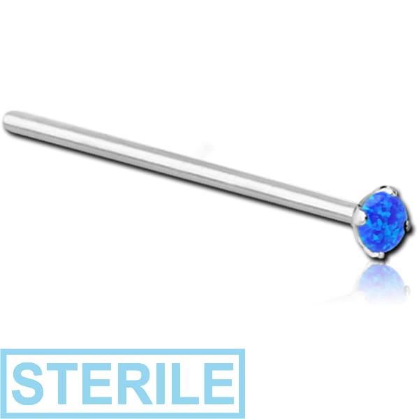 STERILE SURGICAL STEEL STRAIGHT PRONG SET 2.5 MM JEWELLED NOSE STUD WITH SYNTHETIC OPAL