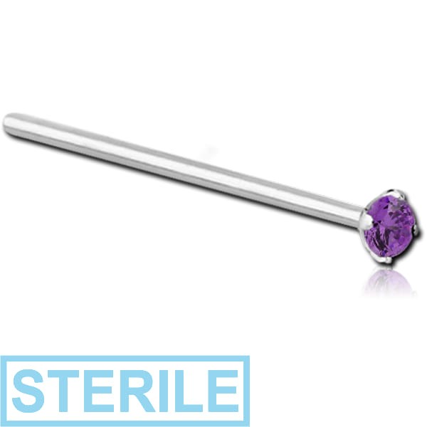STERILE SURGICAL STEEL STRAIGHT PRONG SET 2.5 MM JEWELLED NOSE STUD