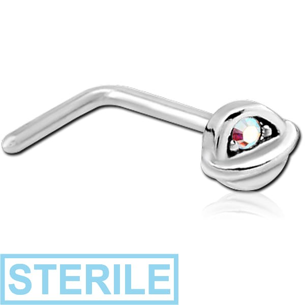 STERILE SURGICAL STEEL 90 DEGREE JEWELLED NOSE STUD