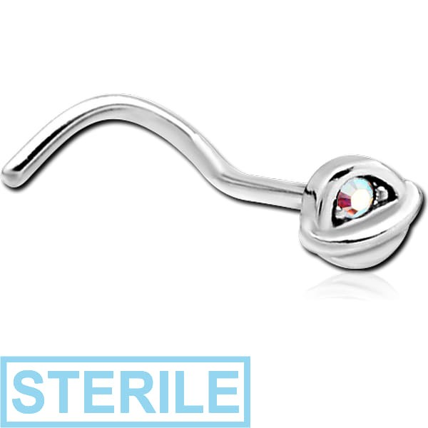 STERILE SURGICAL STEEL CURVED JEWELLED NOSE STUD