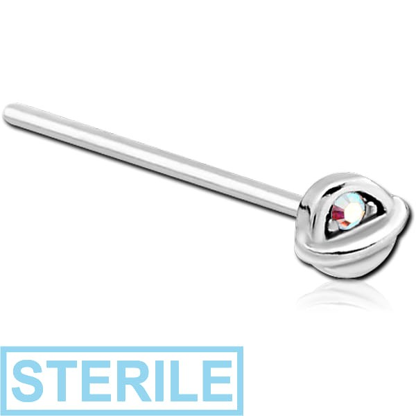 STERILE SURGICAL STEEL STRAIGHT JEWELLED NOSE STUD