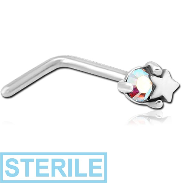 STERILE SURGICAL STEEL 90 DEGREE JEWELLED NOSE STUD