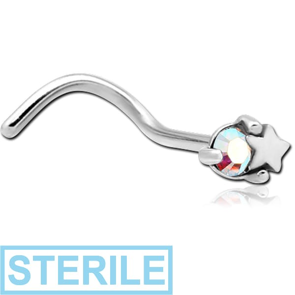 STERILE SURGICAL STEEL CURVED JEWELLED NOSE STUD