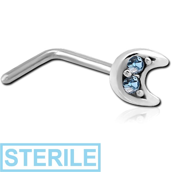 STERILE SURGICAL STEEL 90 DEGREE JEWELLED NOSE STUD