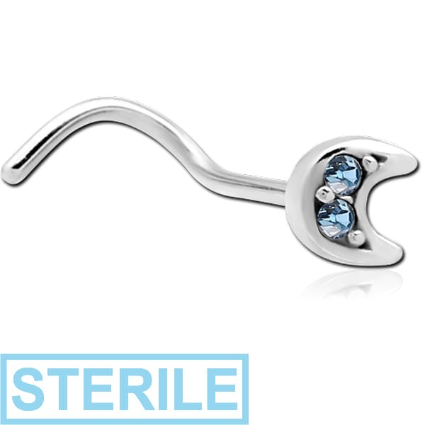 STERILE SURGICAL STEEL CURVED JEWELLED NOSE STUD - CRESCENT