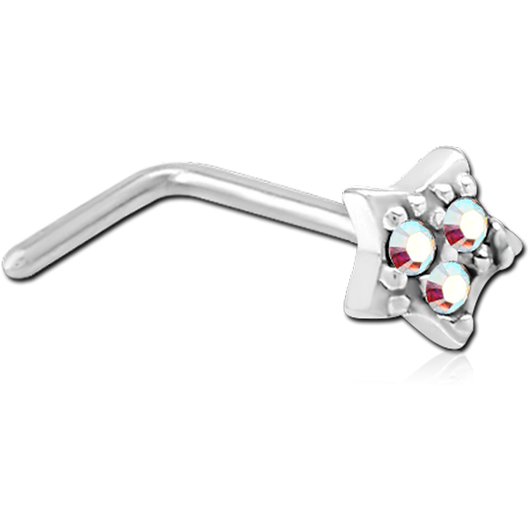 SURGICAL STEEL 90 DEGREE JEWELLED NOSE STUD - STAR