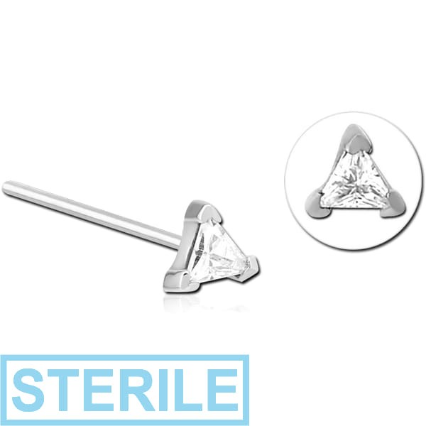 STERILE SURGICAL STEEL STRAIGHT JEWELLED NOSE STUD - TRIANGLE