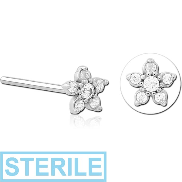 STERILE SURGICAL STEEL STRAIGHT JEWELLED NOSE STUD - FLOWER