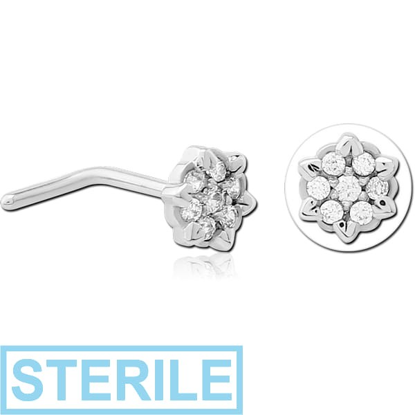 STERILE SURGICAL STEEL 90 DEGREE JEWELLED NOSE STUD - FLOWER
