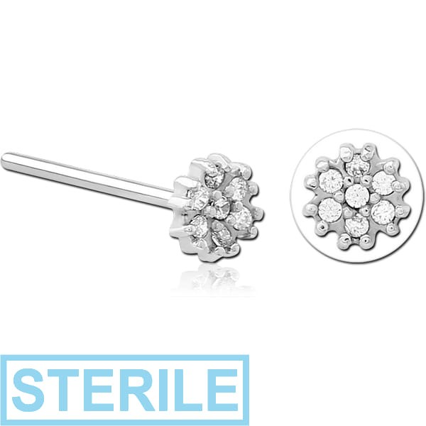 STERILE SURGICAL STEEL STRAIGHT JEWELLED NOSE STUD - FLOWER