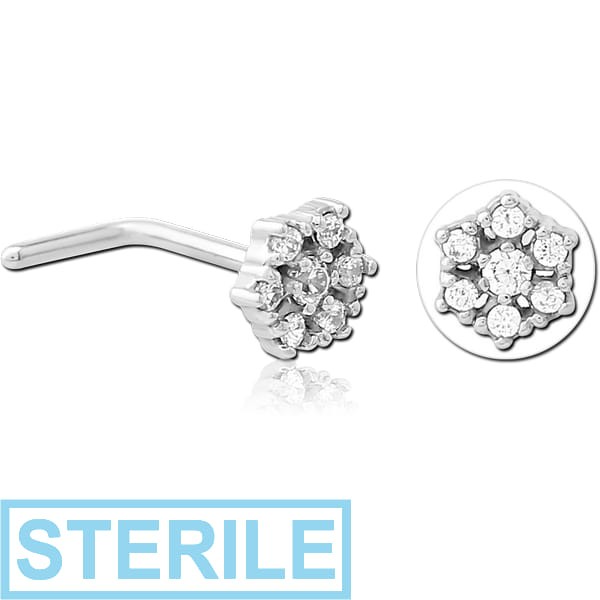 STERILE SURGICAL STEEL 90 DEGREE JEWELLED NOSE STUD - FLOWER