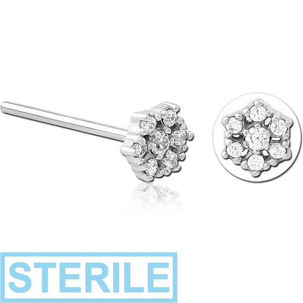 STERILE SURGICAL STEEL STRAIGHT JEWELLED NOSE STUD - FLOWER