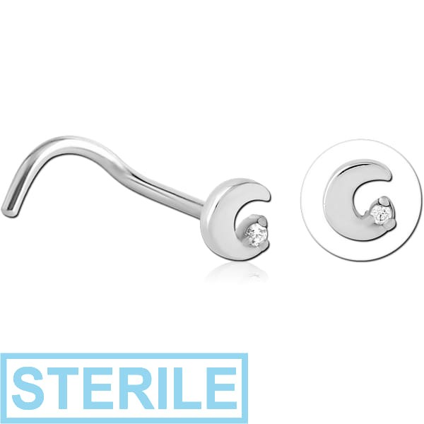 STERILE SURGICAL STEEL CURVED JEWELLED NOSE STUD