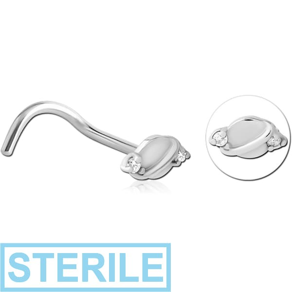 STERILE SURGICAL STEEL CURVED JEWELLED NOSE STUD