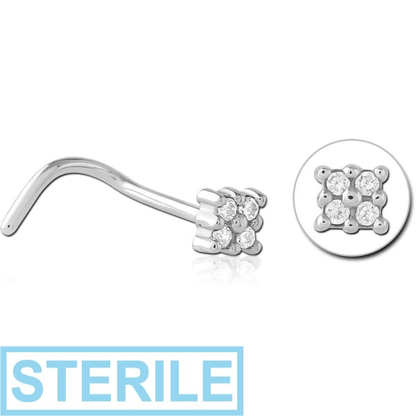 STERILE SURGICAL STEEL CURVED JEWELLED NOSE STUD