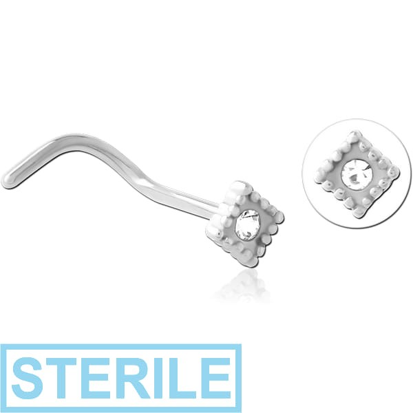 STERILE SURGICAL STEEL CURVED JEWELLED NOSE STUD