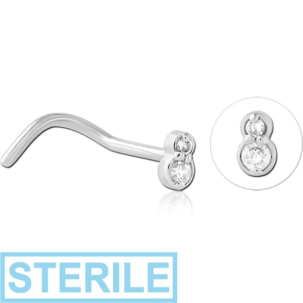 STERILE SURGICAL STEEL CURVED JEWELLED NOSE STUD