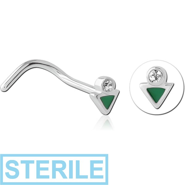 STERILE SURGICAL STEEL CURVED JEWELLED NOSE STUD