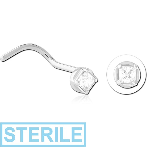 STERILE SURGICAL STEEL CURVED JEWELLED NOSE STUD