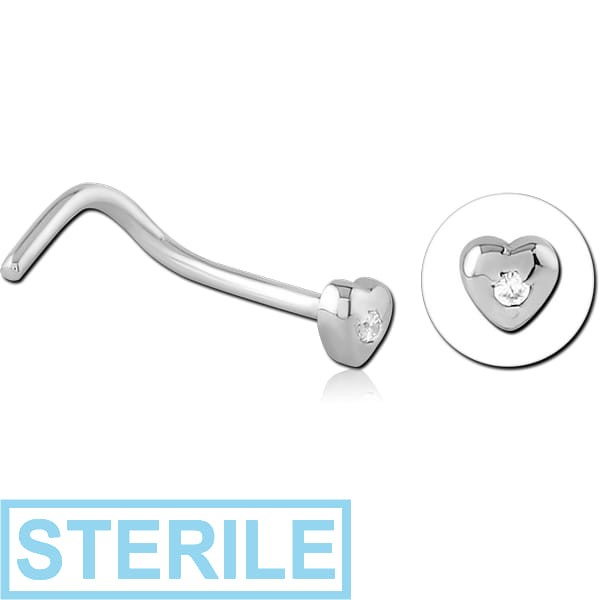STERILE SURGICAL STEEL CURVED JEWELLED NOSE STUD