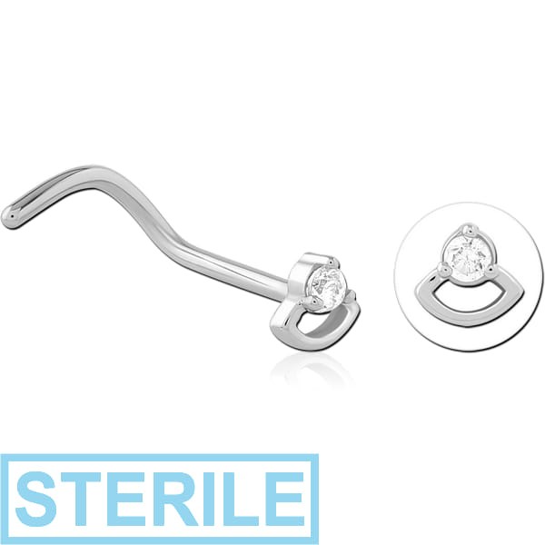 STERILE SURGICAL STEEL CURVED JEWELLED NOSE STUD