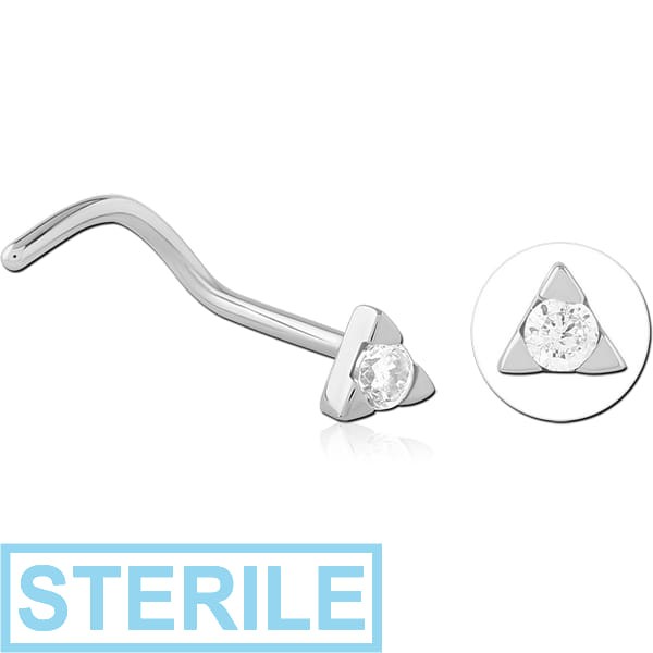 STERILE SURGICAL STEEL CURVED JEWELLED NOSE STUD
